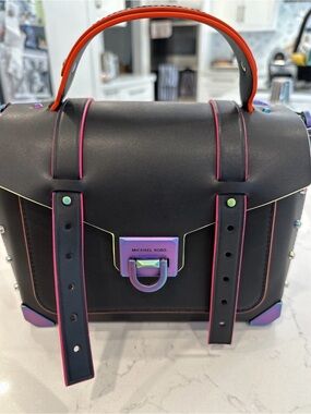 Michael Kors Black Multicolor Accent Manhattan Small Satchel